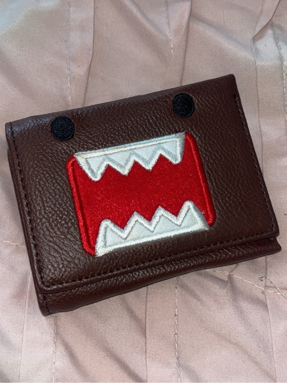New Brown Domo Leather Wallet with Red Monster Mouth Patch